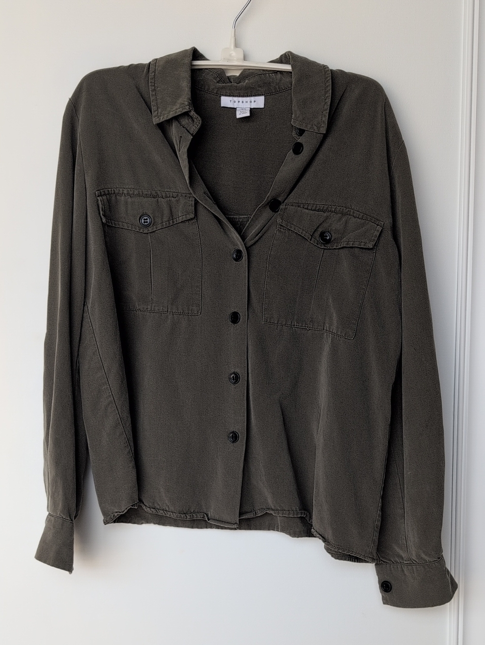 Topshop Olive Green Button-Down Shirt